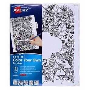 NEW Avery 5 Big‎ Tab Color Your Own Dividers 1 set #24976 Flowers/Paisley CUTE!